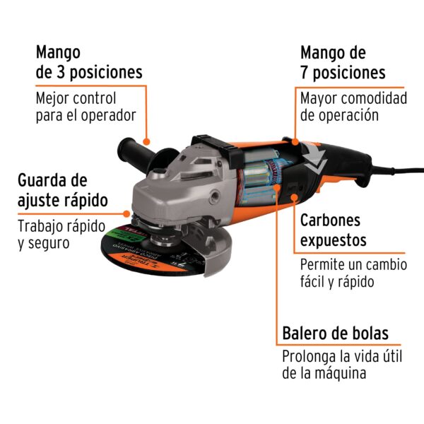 Esmeriladora angular 7", profesional, 220 V, 2100W, TRUPER