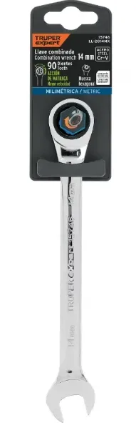 Llave combinada con matraca 14 mm x 186 mm largo, EXPERT