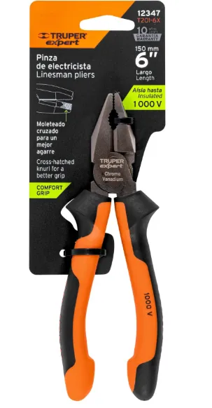 Pinza para electricista 6" alta palanca, Comfort Grip