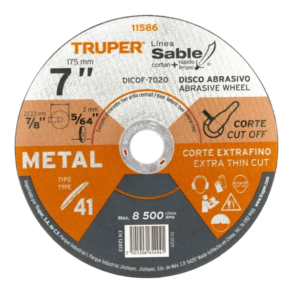 Disco abrasivo de corte preciso metal 7" x 2 mm
