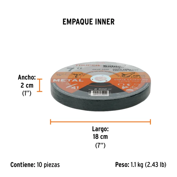 Disco abrasivo de corte preciso metal 7" x 2 mm