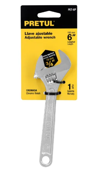 Llave ajustable (perico) 6" cromada, PRETUL
