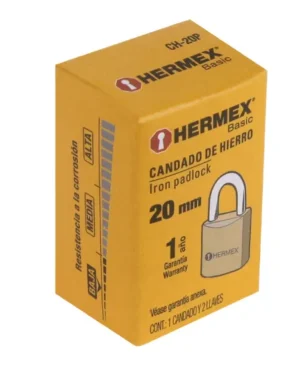 Candado de hierro 20 mm, color latón, corto, caja, BASIC