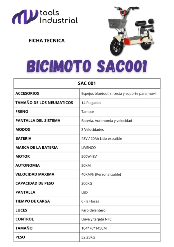 FICHA TECNICA BICIMOTO SAC001 (1) Bicimoto SAC001